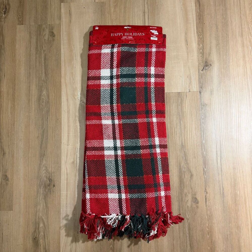 New Christmas Dobby Throw Blanket Happy Holidays Fringe Throw Blanket Deadstock
